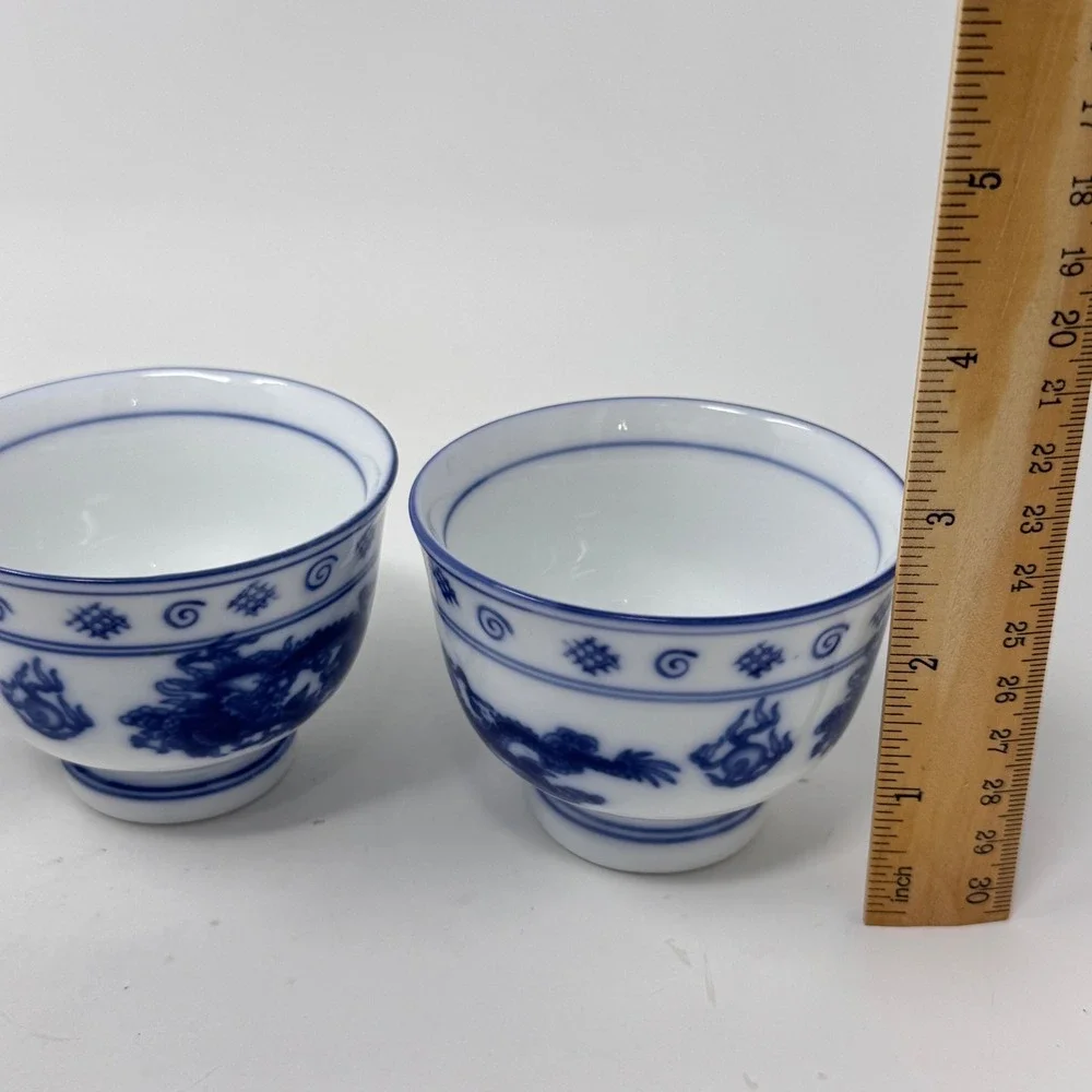 Set of 3 Blue & White Porcelain Dragon Bowls